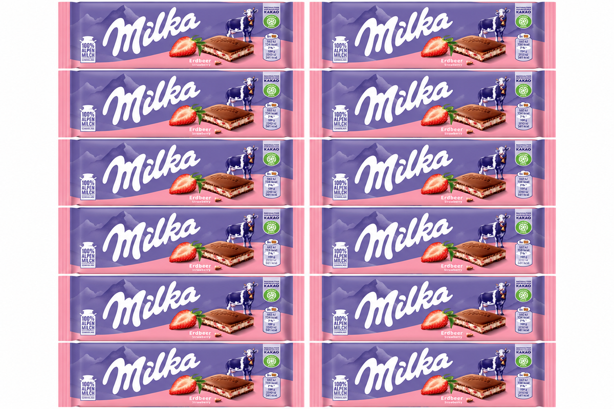 12x Milka Erdbeer 100g - (12x 100g) Schokolade Vorratspack