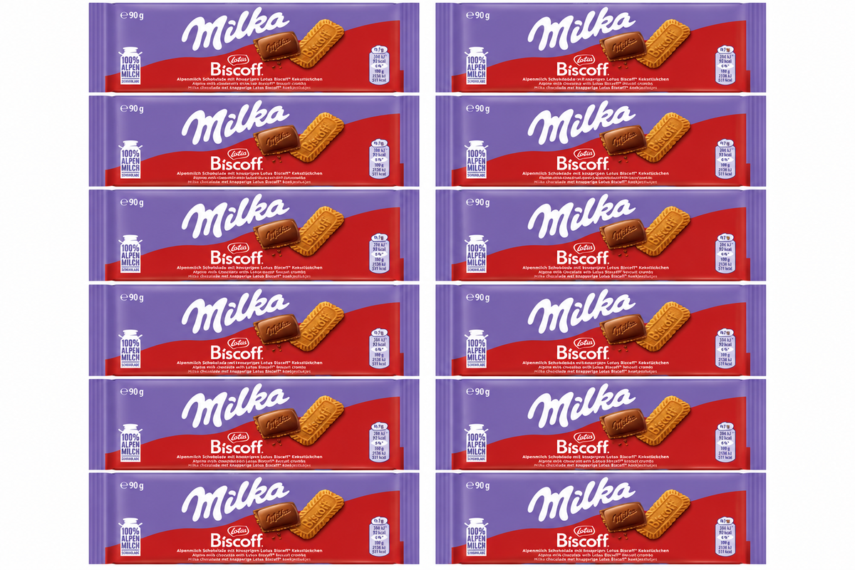 12x Milka Lotus Biscoff 90g - (12x 90g) Schokolade Vorratspack