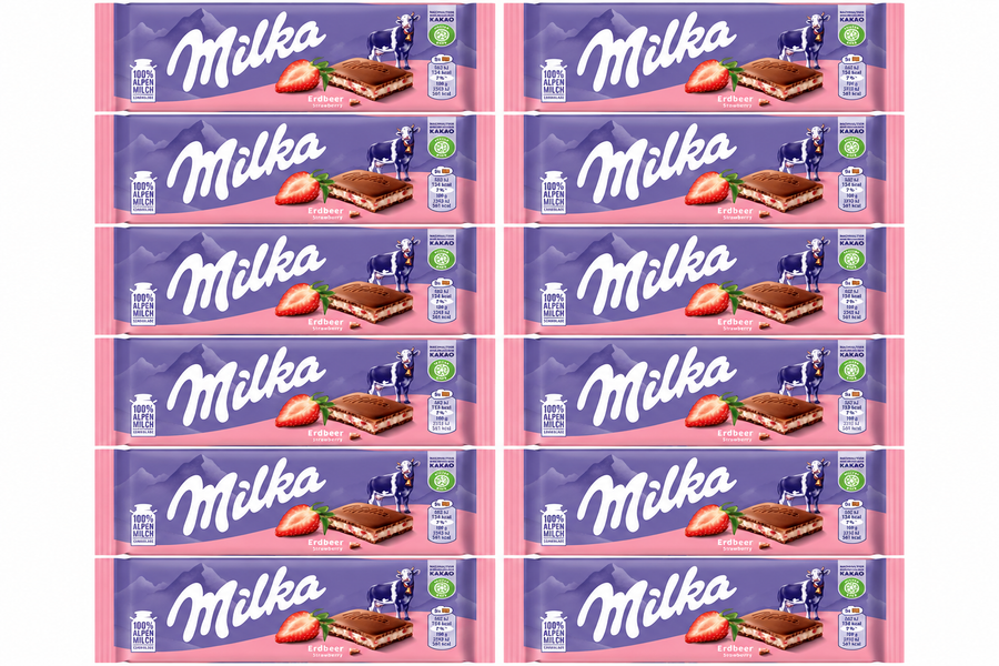 12x Milka Erdbeer 100g - (12x 100g) Schokolade Vorratspack