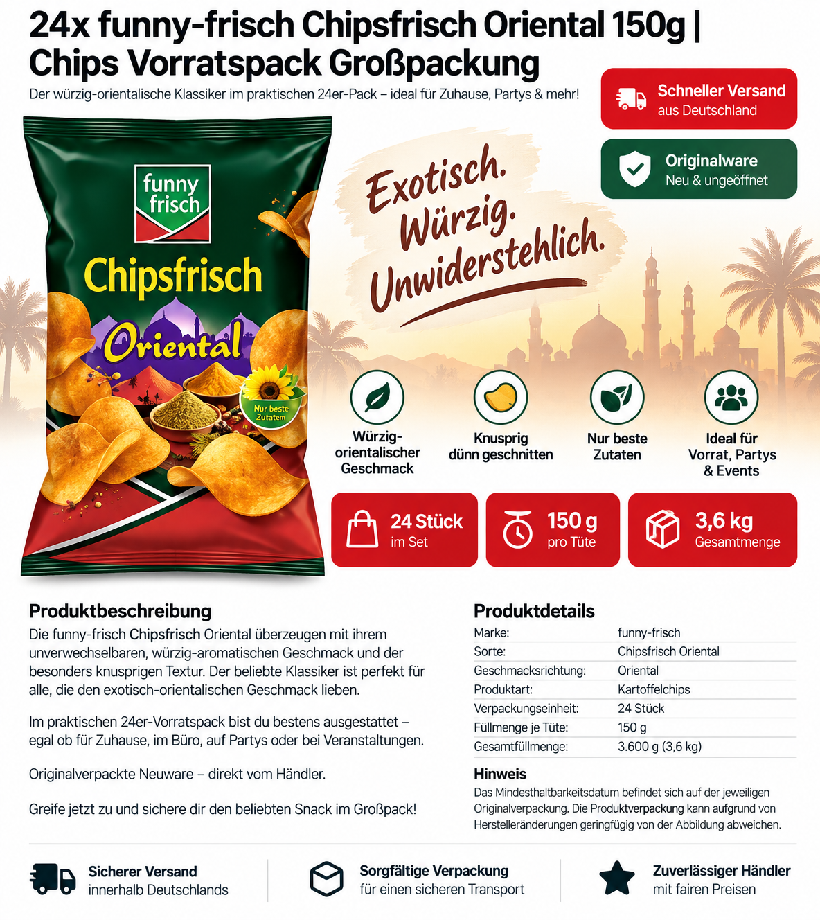 24x funny-frisch Chipsfrisch Oriental 150g | Chips Vorratspack Großpackung