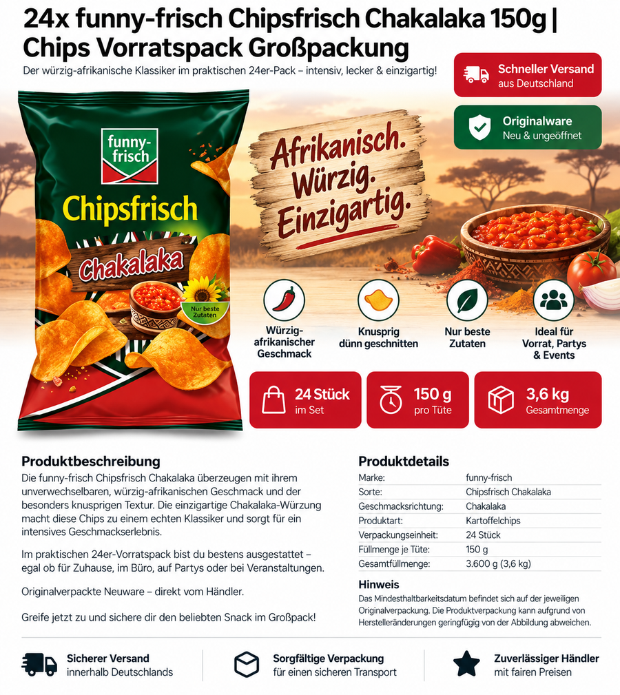24x funny-frisch Chipsfrisch Chakalaka 150g | Chips Vorratspack Großpackung