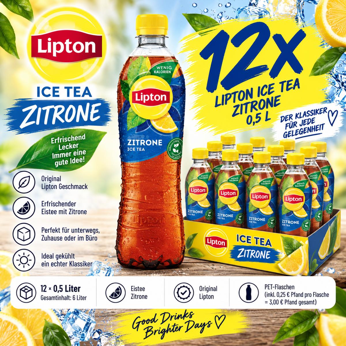 12x Lipton Ice Tea Zitrone 0,5L – Eistee Lemon inkl. 3€ Pfand