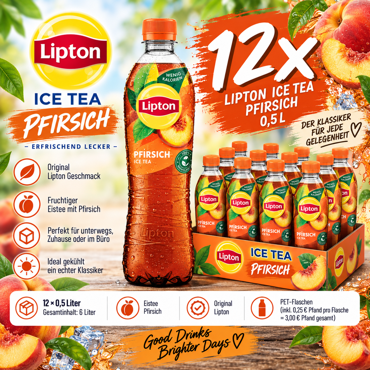 12x Lipton Ice Tea Pfirsich 0,5L – Eistee Peach inkl. 3€ Pfand
