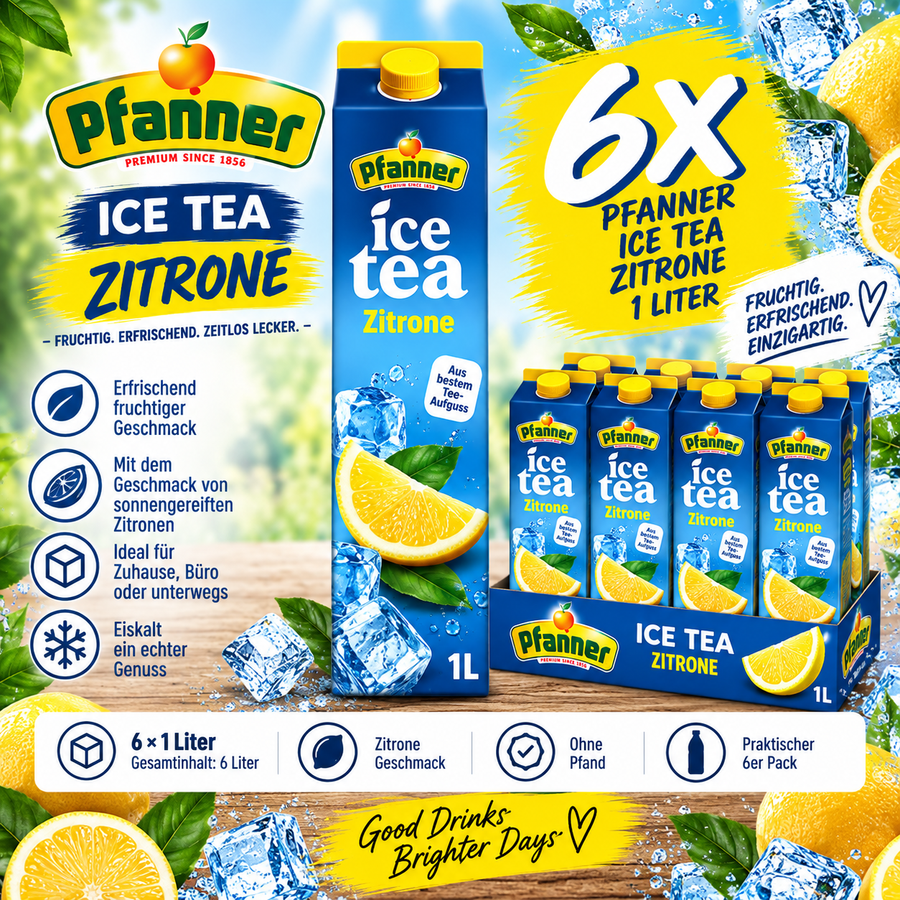 6x Pfanner Ice Tea Zitrone 1L – Eistee Lemon 6er Pack ohne Pfand