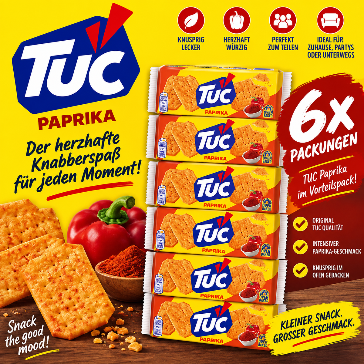 6x TUC Paprika – Knusprige Cracker Paprika Geschmack Vorratspack