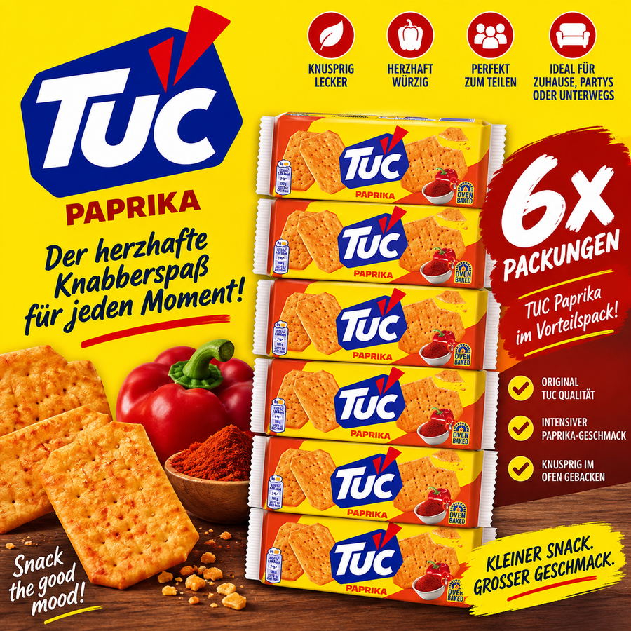 6x TUC Paprika – Knusprige Cracker Paprika Geschmack Vorratspack