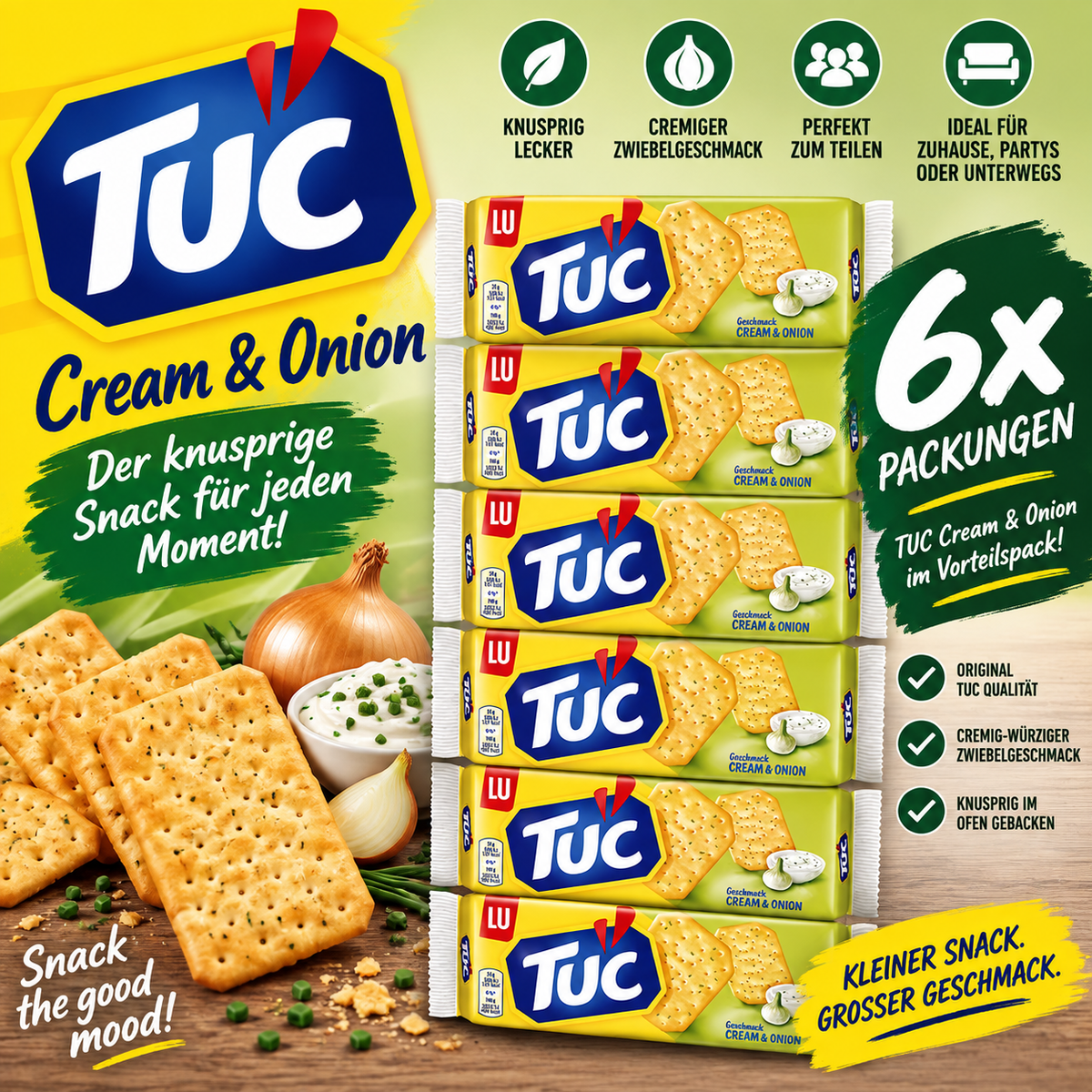 6x TUC Cream & Onion – Knusprige Cracker Zwiebel Geschmack Vorratspack