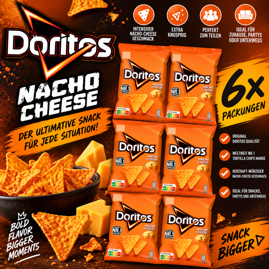 6x Doritos Nacho Cheese – Tortilla Chips Käse Geschmack Vorratspack