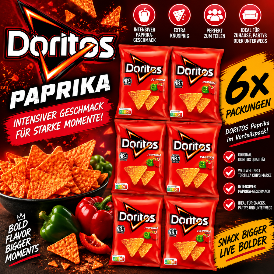 6x Doritos Paprika – Tortilla Chips Paprika Geschmack Vorratspack