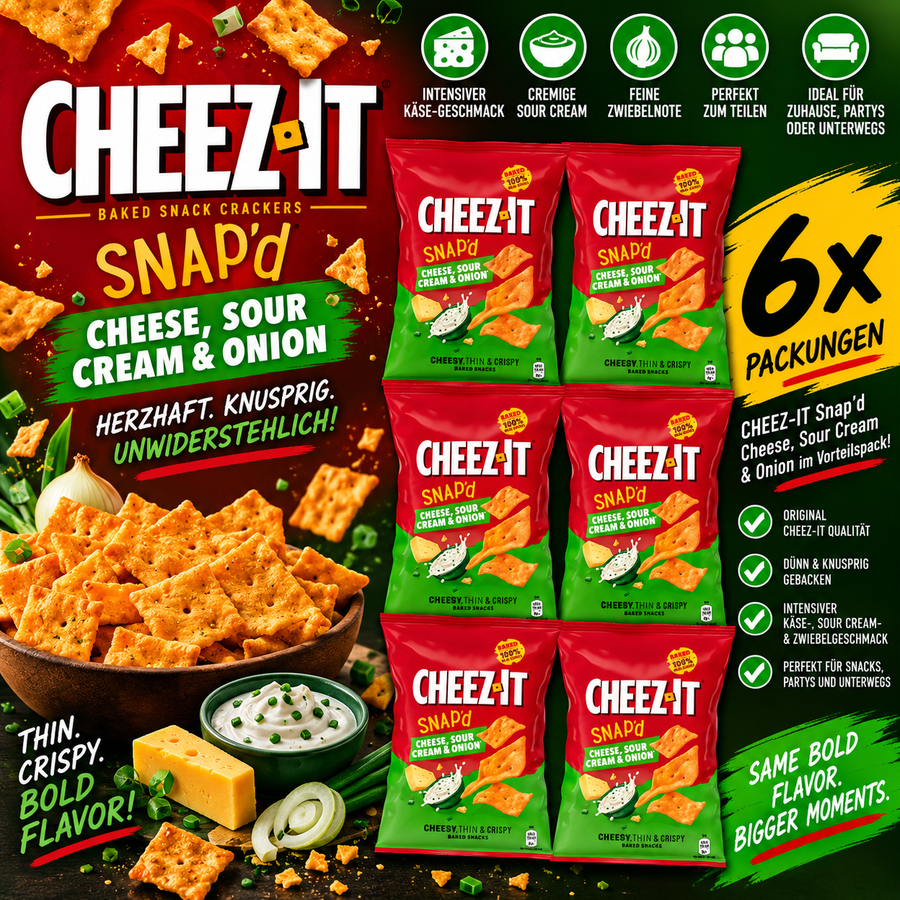 6x Cheez-It Snap’d Cheese, Sour Cream & Onion – Knusprige Käse-Cracker
